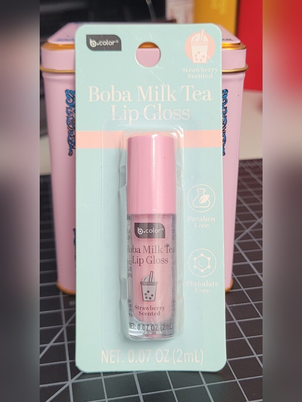 b•color - Boba Milk Tea Lip Gloss — Pink (Strawberry Scented) New! Unopened!
